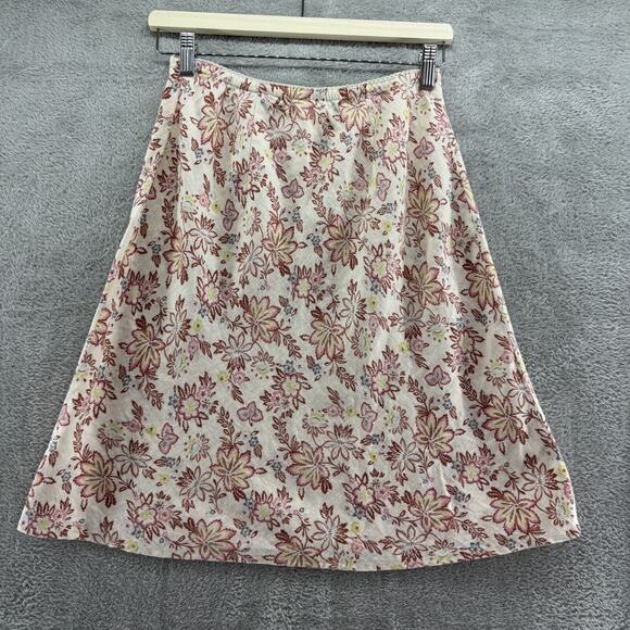 J Jill Skirt Women XSP Beige Red Floral Linen Pullon Elastic Waist Short Coastal - Picture 3 of 7